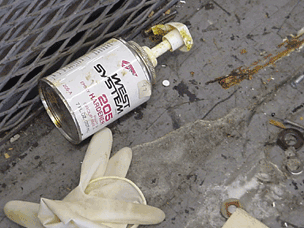 pump container of epoxy on its side