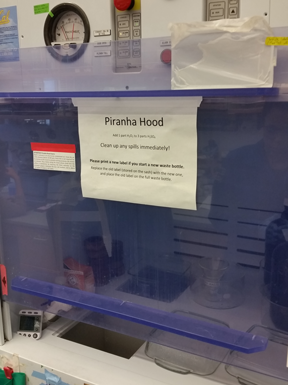 fume hood designated for piranha solution